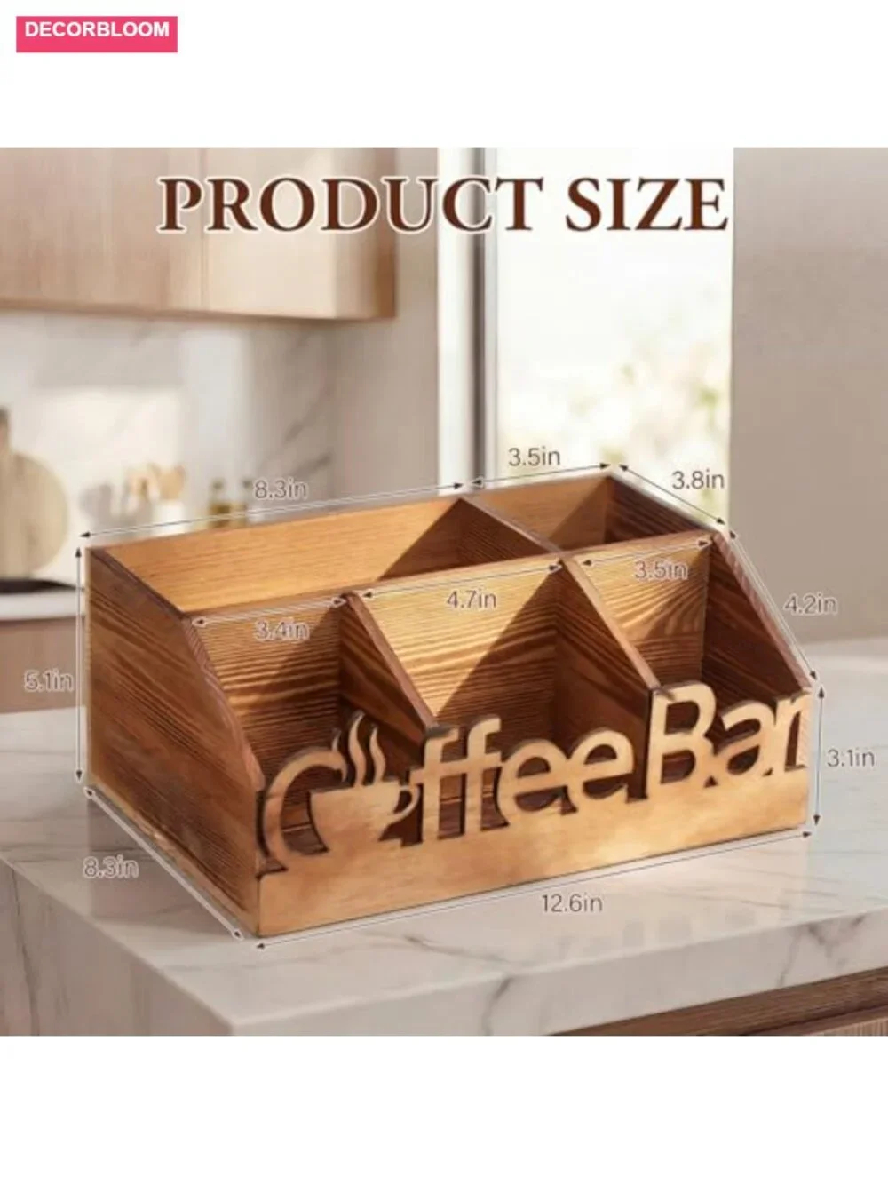 Wood Coffee Station Organizer Countertop Storage Basket for Pods, Tea,